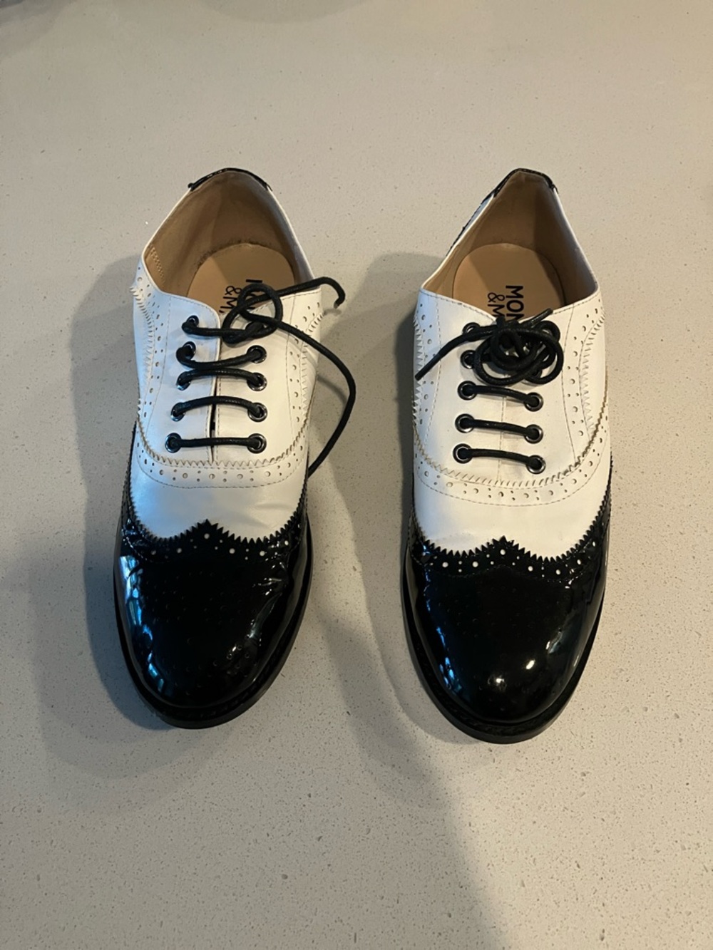 Monroe & Main Black and White Two-Tone Brogue Oxfords